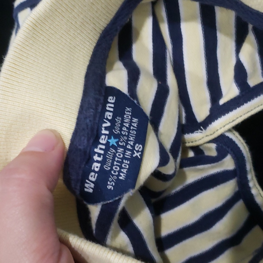 Weathervane Vintage Early 00s Y2K Yellow & Navy Striped Sleeveless Crop Polo XS - Picture 4 of 4